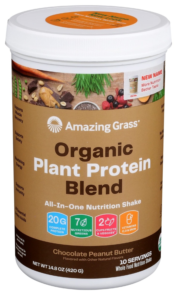 Amazing Grass Organic Plant Protein Blend: Vegan Protein Powder, New Protein Superfood Formel, All- In- One Nutrition Shake with Beet Root, Chocolate Peanut Butter, 10 Servering, 14.8 Ounce (Pack of 1)