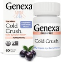 Genexa Cold Crush; Multi- Symptom Hough & Cold Relief for voksne; Lækker Organisk Acai Berry Flavor • 124; Certificeret Organisk & Non- GMO • 124; Homøopatisk Remedy Lavet Clean • 124; 60 tyggetabletter