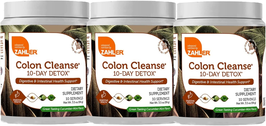 Zahler Colon Cleanse 10- dag Detox Cleanse - Cuckumber Mint Flavor - Herbal fordøjelse Wellness - Colon Cleanser & Detox til tarmbevægelse, Krop Detox, fordøjelsesstøtte til kvinder og mænd - 3,5 oz (3 Pack)