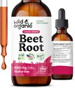 Wild & Organic Beet Root Tinktur - 8000 mg Frisk Beetroot Extract Ækvivalent - Flydende Beet Root Kosttilskud til mænd og kvinder - 400 mg per servering - Vegan, Alkohol & Sugar- Free - 2 fl oz
