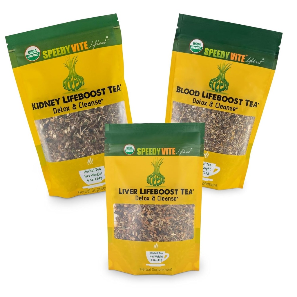 Speedyvite Tea Total Detox & Cleanse Combo: Blood Cleansing Tea 4oz + Kidney Bladder Tea 4oz + Liver Detox Tea 4oz Natural Herbal Supplement