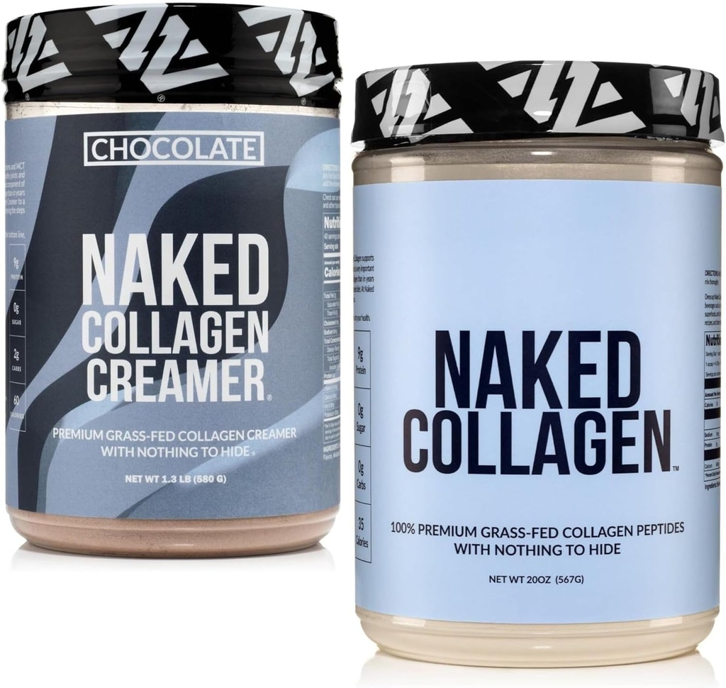 NAKED Collagen Coffee Creamer Chokolade 40 Serveringer + Collagen Peptider Protein Powder Unflavored 60 Serverbundle: Non- GMO, Keto, Gluten- Free, Paleo- Friendly, Soy- Free.