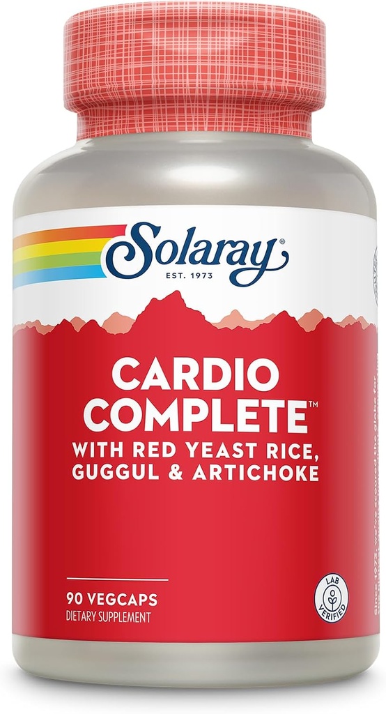 SOLARAY Cardio Komplet med rød gær ris, Guggul & Artichoke Ekstrakter, Plus B Vitamin og mere - Lab Verified, 60- dag garanti - 45 Servere, 90 VegCaps