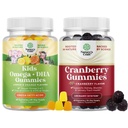 Bundle of Plant Based Omega 3 Gummies for Kids og Natural Cranberry Gummies for Kvinder og Mænd - for Vision Immunitet og Focus Support - for Urinary Tract Health Nyre Support Brege og Immunitet