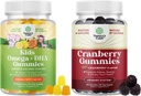 Bundle of Plant Based Omega 3 Gummies for Kids og Natural Cranberry Gummies for Kvinder og Mænd - for Vision Immunitet og Focus Support - for Urinary Tract Health Nyre Support Brege og Immunitet