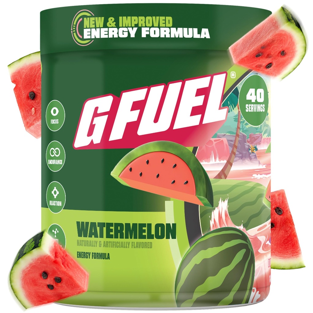 G brændstof Vandmelon Energy Drink Powder, Pre Workout Koffein Mix for Gaming, Sugar Free Focus Amino, Vitamin + Antioxidanter, 9.9oz (Watermelon, 40 Servere)