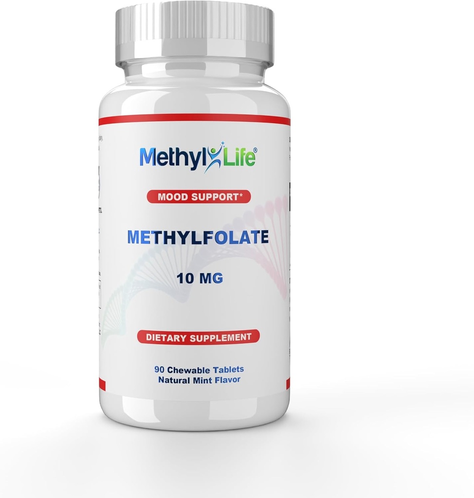 Methyl-Life Purest L-Methylfolate 10 mg Pharmaceutical Grade Professional Strength Active Folate - 3 Months Supply. Chewables. Non-GMO. Gluten Free Methylfolate Test