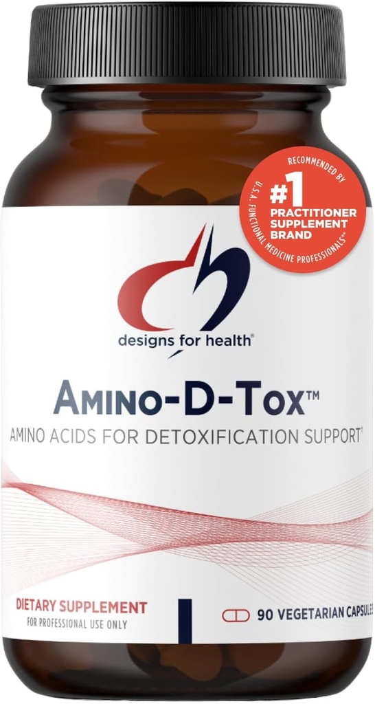 Design til sundhed Amino-D-tox - Amino Acid Detox + Lever Rengøring Support - Supplement Blend med Glycin, Calcium D glucarat, NAC + mere - Non- GMO (90 kapsler)