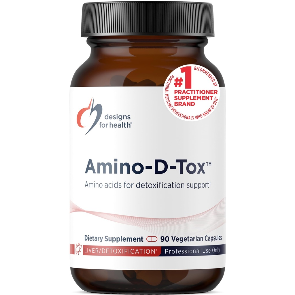 Design til sundhed Amino-D-tox - Amino Acid Detox + Lever Rengøring Support - Supplement Blend med Glycin, Calcium D glucarat, NAC + mere - Non- GMO (90 kapsler)