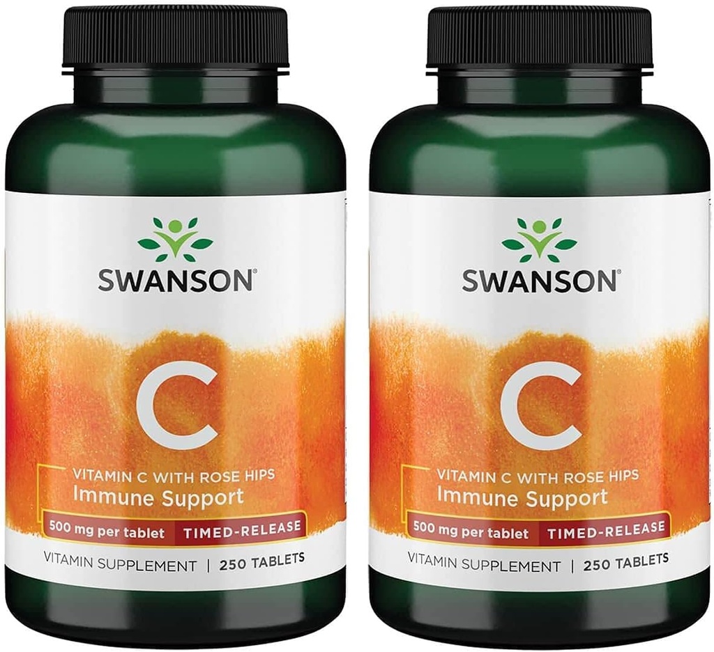 Swanson tids- Release C vitamin med Rose HIPS immunsystem Support Skin Kardiovaskulær Health Antioxidant Supplement 500 mg 250 tabletter (2 Pack)