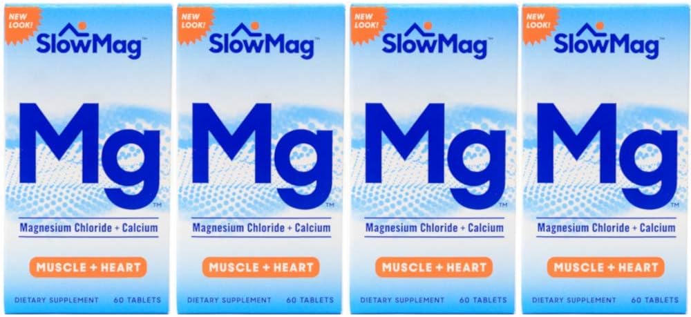 Langsomt mag Magnesiumchlorid og calcium, 60 tabletter hver (værdi pakning med 4)