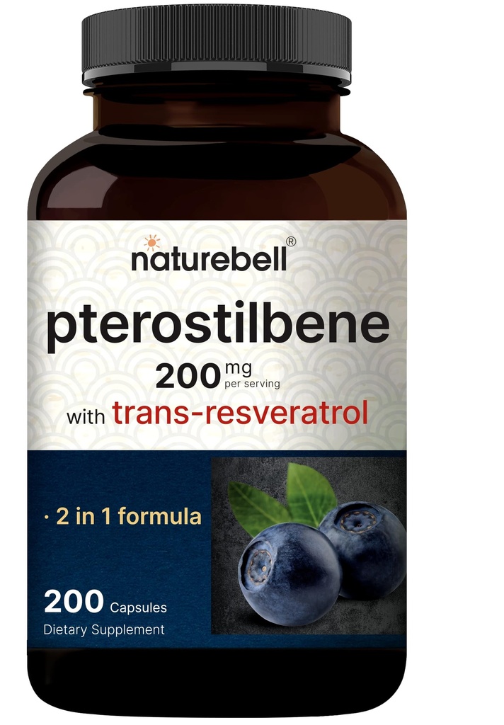 Pterostilben med 98% Trans- Resveratrol, 200mg Per Serving, 200 Kapsler, 124; naturligt sourced from Wild Blueberries - Antioxidant Supplement for sund aldring - ikke-GMO