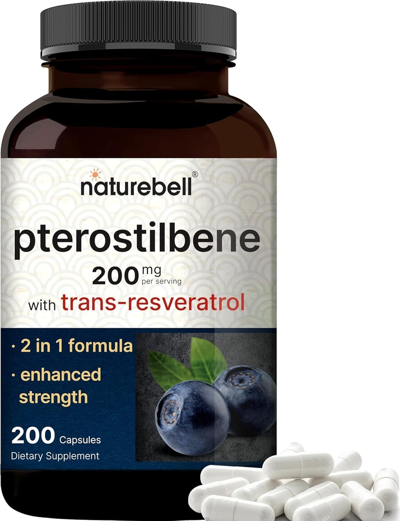 Pterostilben med 98% Trans- Resveratrol, 200mg Per Serving, 200 Kapsler, 124; naturligt sourced from Wild Blueberries - Antioxidant Supplement for sund aldring - ikke-GMO