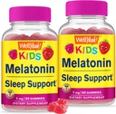 WellYes Kids Melatonin Gummies 1 mg (2 Pack) - Drug- Free Sleep Aid Gummy Supplement, Sovestøtte til børn - Gluten Free, Gelatine Free, Non GMO, Vegetar - Natural Sourced Flavor - 60 Gummies