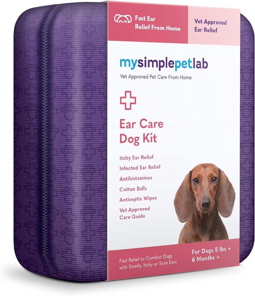 MySimplePetLab Ear Care Dog Kit I Medicated Tris Flush Dog Ear Cleaner I Infektion Behandling med Ketoconazol I Hydrocortison Drops I Comfort for Smelly, Itchy, Eller Sore Ears