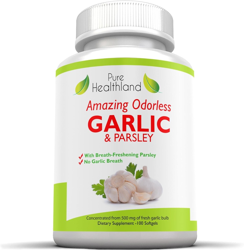 Odorless Garlic & Parsley Supplement Softgels – Concentrated from Fresh Garlic Bulbs – Allium Sativum for Men & Women