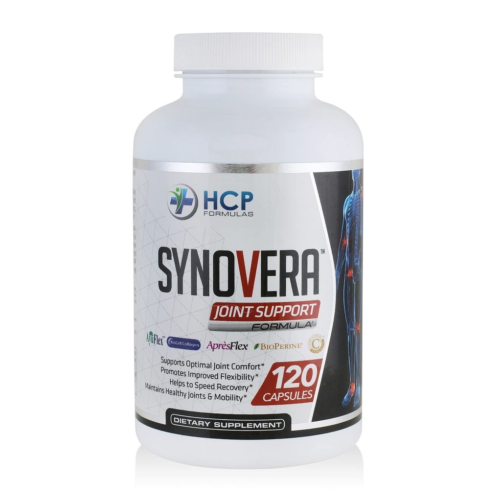 Synovera - Fælles Support Kompleks med gurkemeje Uddrag & Kollagen - Mobilitet & Fleksibilitet - Sunde Joints, Tendon, Ligament, og Synovial Tissue - Kosttilskud - 120 Caps