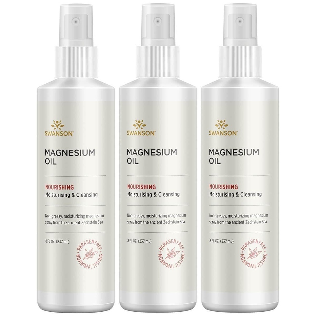 Swanson Magnesium Oil Spray Zechstein Magnesium Soothes Muscles Nourishes Skin Stress Relief Sleep Rapid Absorption Dr. Barbara Hendel's Formula 8 fl oz (237 ml) Liquid (3 Pack)