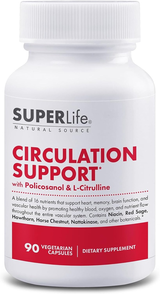 Circulations Support - med Hawthorn Berry, Ginkgo Biloba, Slagterum, Horse Chestnut, L- Arginin & Ginger Root; 124; fremmer sundt blod, oxygen & Nutrient Flow 124; Supplement - 90 Kapsler