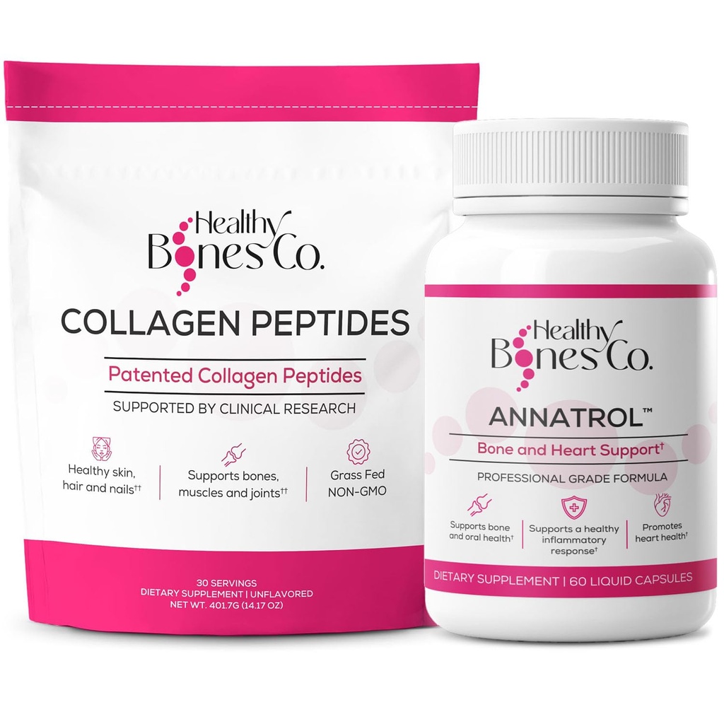 Annatrol Bone Support & FORTIBONE Collagen Peptider w / FORTIGEL, VERISOL og TENDOFORTE - Complete Bone, Joint, Hud, hår, Nails & Metabolske Support 124; 1 Måned Supply (Pouch, 401.7G)
