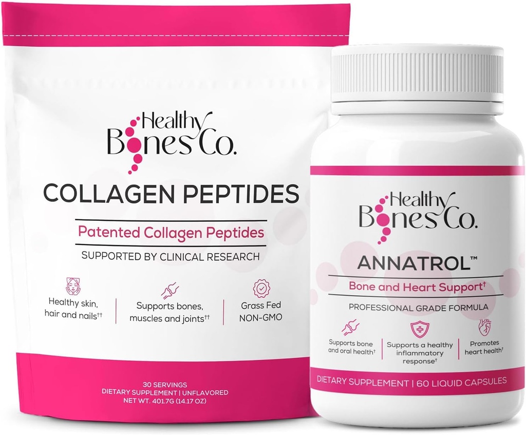 Annatrol Bone Support & FORTIBONE Collagen Peptider w / FORTIGEL, VERISOL og TENDOFORTE - Complete Bone, Joint, Hud, hår, Nails & Metabolske Support 124; 1 Måned Supply (Pouch, 401.7G)