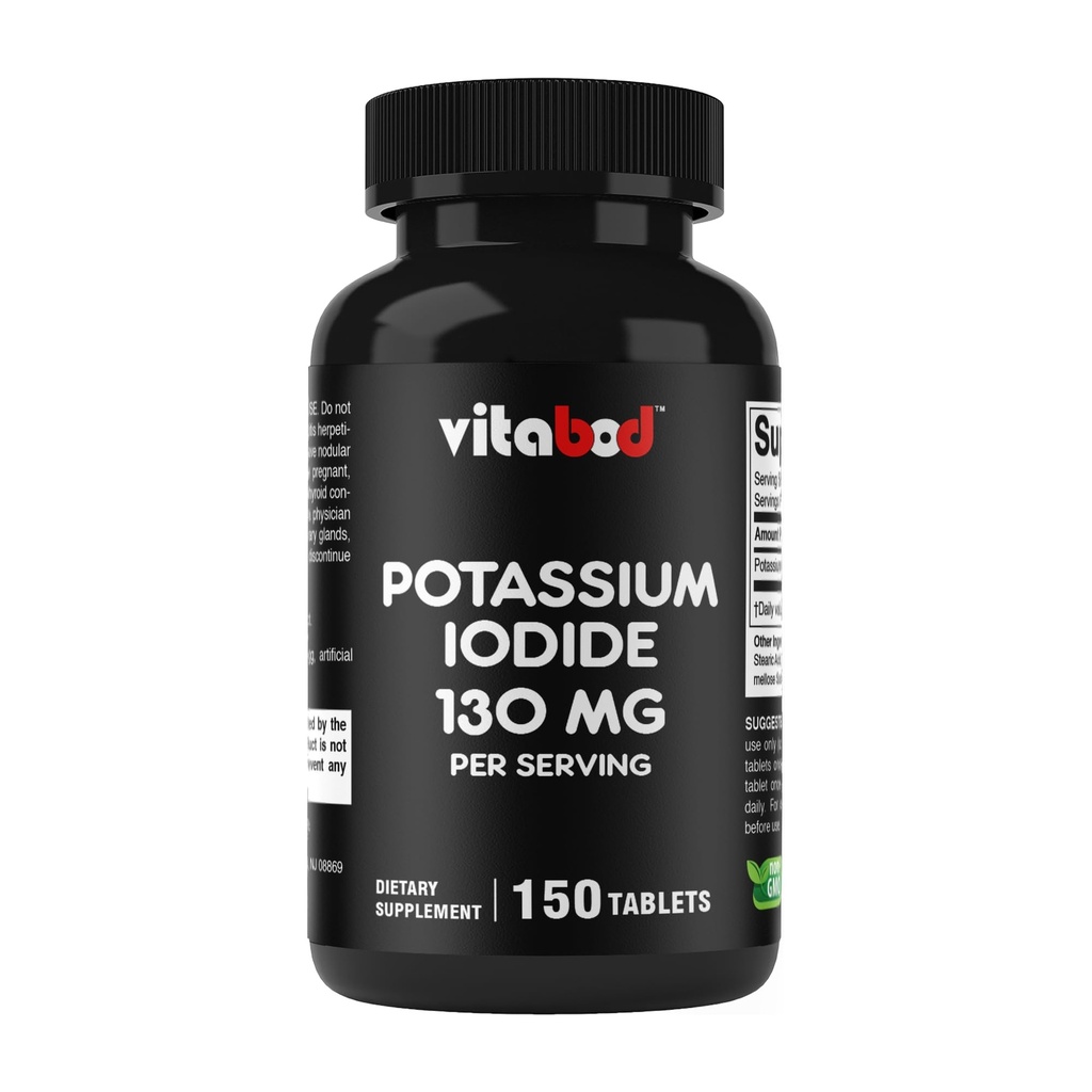 Vitabod Potassium Iodide Dietary Supplement 130 mg per Serving - 150 Tablets (1 Bottle) - Exp 05/2030