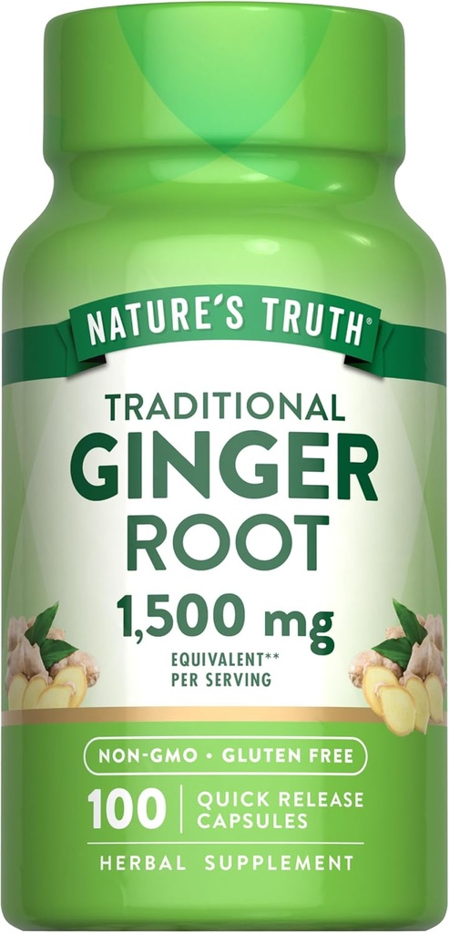 Nature 's Truth Ingefær Root Capsules Measures 124; 1.500mg Measures 124; 100 Greve Measures 124; fra Ginger Root Extract Measures 124; Non- GMO og Gluten Free Supplement