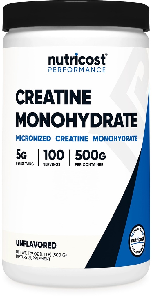 Nutricost Creatine monohydrat Mikroniseret pulver 500G, 5000mg Per Serv (5g) - 100 Servere, 17.9 Oz