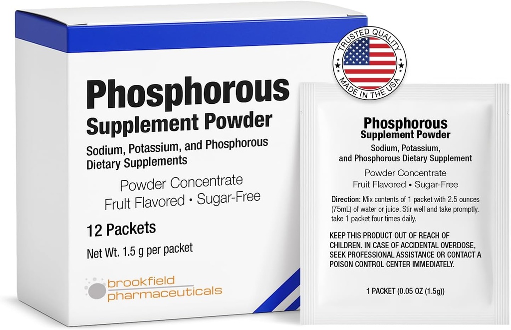 Phosphor Kosttilskud 12 Pakninger, Kosttilskud Pulver med natrium Phosphat og kalium Phosphat, Frugtsmag Phosphor supplement Pulver til elektrolyte, ben sundhed & Nyre sundhed