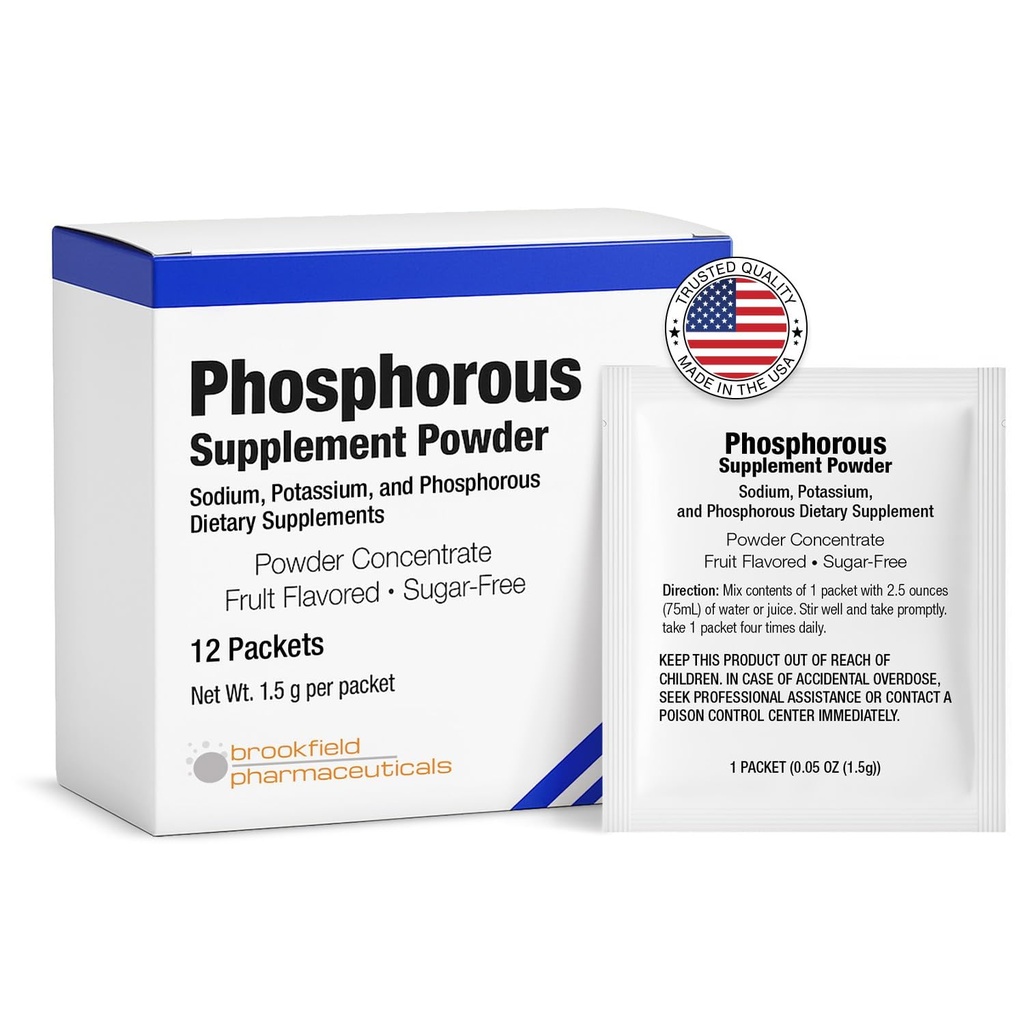 Phosphor Kosttilskud 12 Pakninger, Kosttilskud Pulver med natrium Phosphat og kalium Phosphat, Frugtsmag Phosphor supplement Pulver til elektrolyte, ben sundhed & Nyre sundhed
