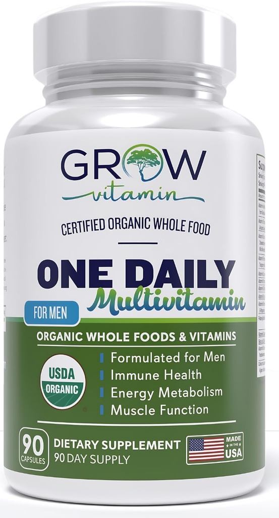 Et dagligt multivitamin til mænd - med vitaminer og mineraler + økologiske hele fødevarer, supplement til Boost Energy, General Health - Non- GMO - 90 Kapsler er 124; 3 Måned Supply