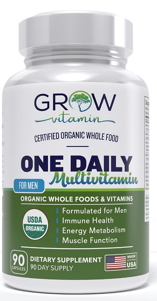 Et dagligt multivitamin til mænd - med vitaminer og mineraler + økologiske hele fødevarer, supplement til Boost Energy, General Health - Non- GMO - 90 Kapsler er 124; 3 Måned Supply