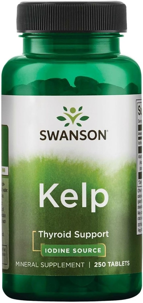 Swanson Premium Brand Kelp - Natural Jod Source Supporting Thyroid Health - Mineral Supplement w / Jod Source Standardized 0,4% - (250 tabletter, 225mcg Hver)