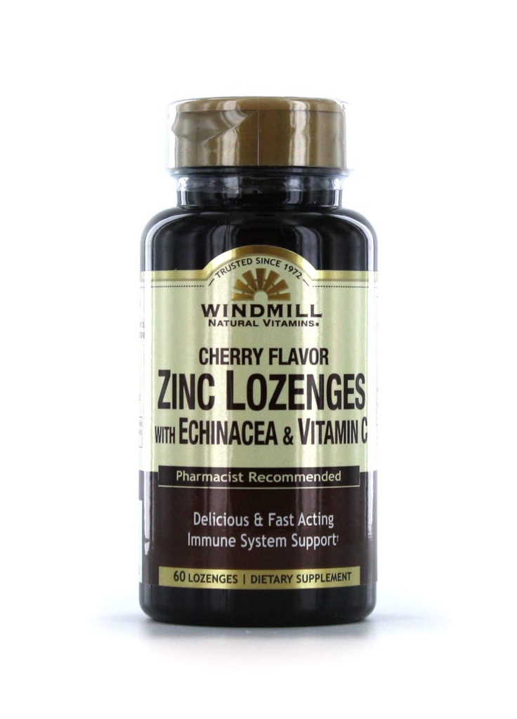 Windmill Vitamin Zink Lozenges Med Echinacea & C-vitamin - Cherry Flavor, 60 Lozenges, 60 Servering, 60 Greve