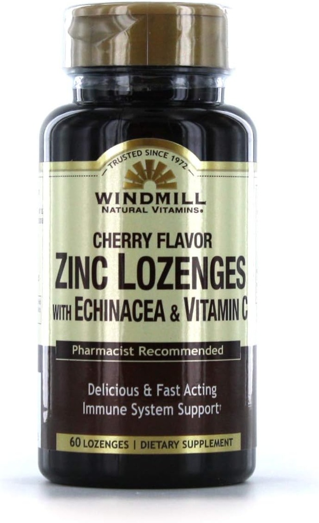 Windmill Vitamin Zink Lozenges Med Echinacea & C-vitamin - Cherry Flavor, 60 Lozenges, 60 Servering, 60 Greve