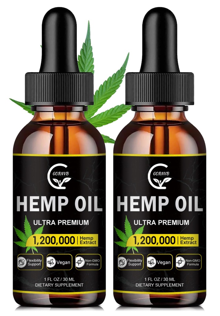(2-Pack) Høj potens Hamp Oil - maksimal styrke, immunsystem support, Focus Calm, Afslapning, Mood, Pure Extract, Organic, Vegan, Non- GMO