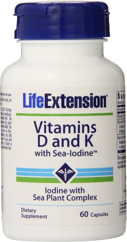 Life Extension Vitamin D og K med Sea- Jod, 60 kapsler