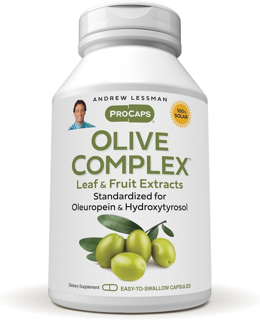 ANDREW LESSMAN Olive Complex - 240 Capsules - Leaf and Fruit Extracts. Standardized for Oleuropein and Hydroxytyrosol to Support Cardiovascular and Immune Health. Small Easy to Swallow Capsules