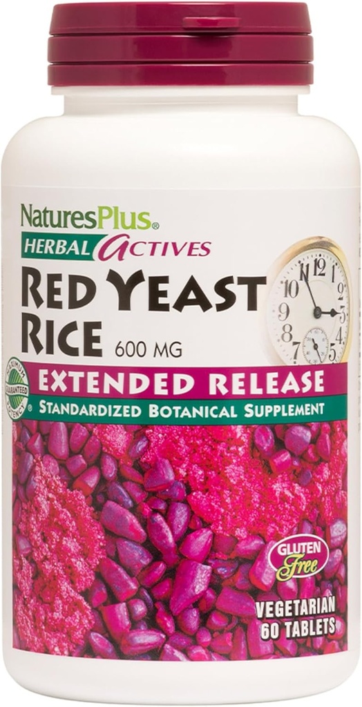NaturesPlus Herbal Actives Red Yeast Rice Extended Release 600 mg - 60 tabletter, Pack of 3 - Understøtter General Well- Being - Vegetarisk, Gluten Free - 180 Total Servering