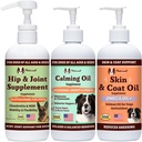 Natural Dog Company Wellness Bund $le for hunde, fødevarer Toppers, flydende kosttilskud med (1) Hud & Coat Oil, (1) Flydende Glucosamin, (1) Calming Oil