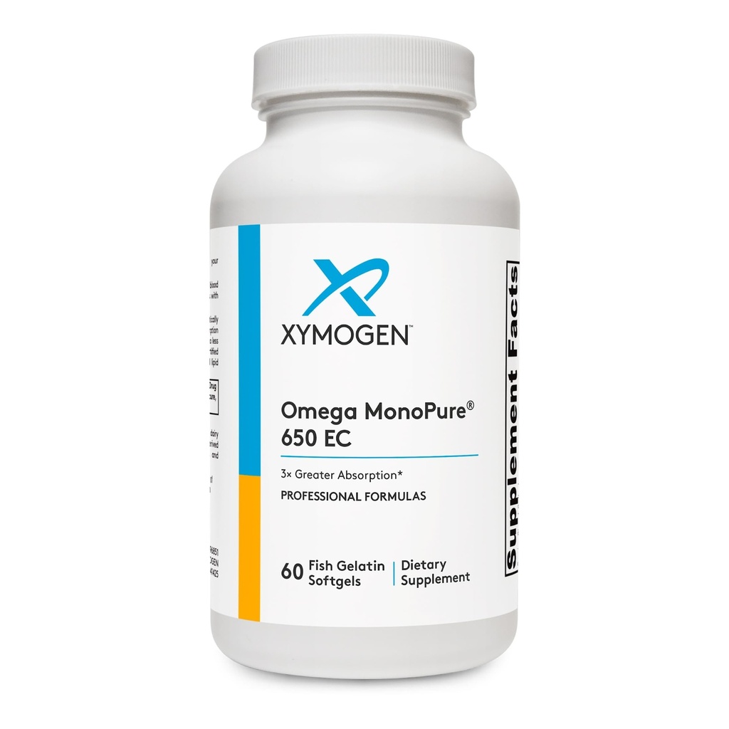 XYMOGEN Omega Monopure 650 EC - Omega-3 Fish Oil Supplements for Women & Men - med EPA, DHA & DPA - Mindre bløddele med 3X større absorption - Støtte en sund hjerte & kognition (60 bløddele)