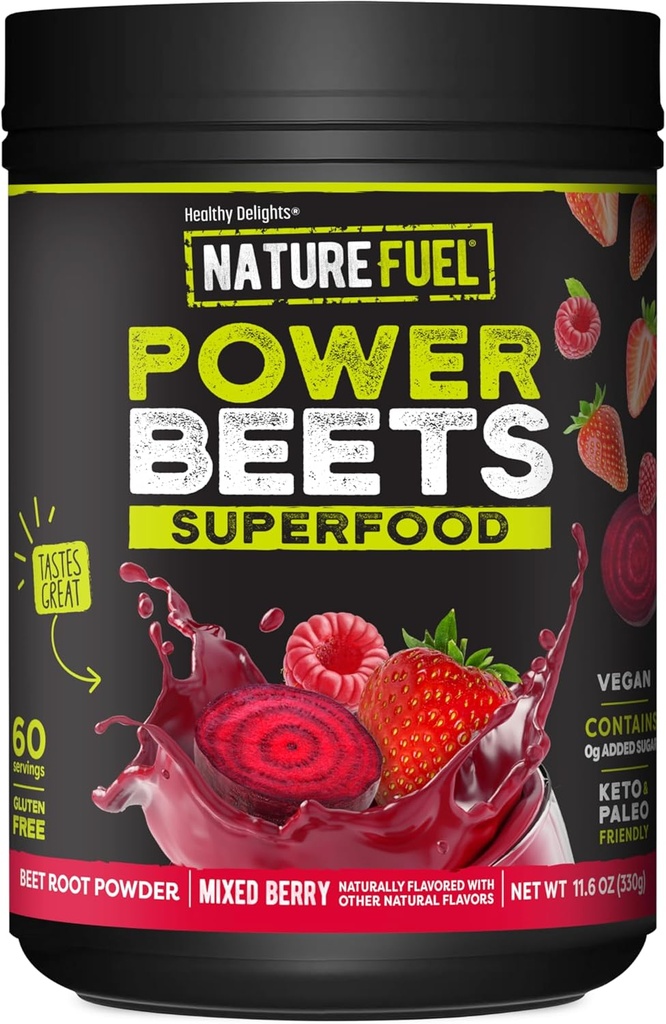 Nature Fuel Power Beets Powder, Lækker blandet berry, Koncentreret Superfood supplement, Understøtter cirkulering, Naturlig energi & Stamina, Non- GMO, 60 Servering (Packaging May Vary)