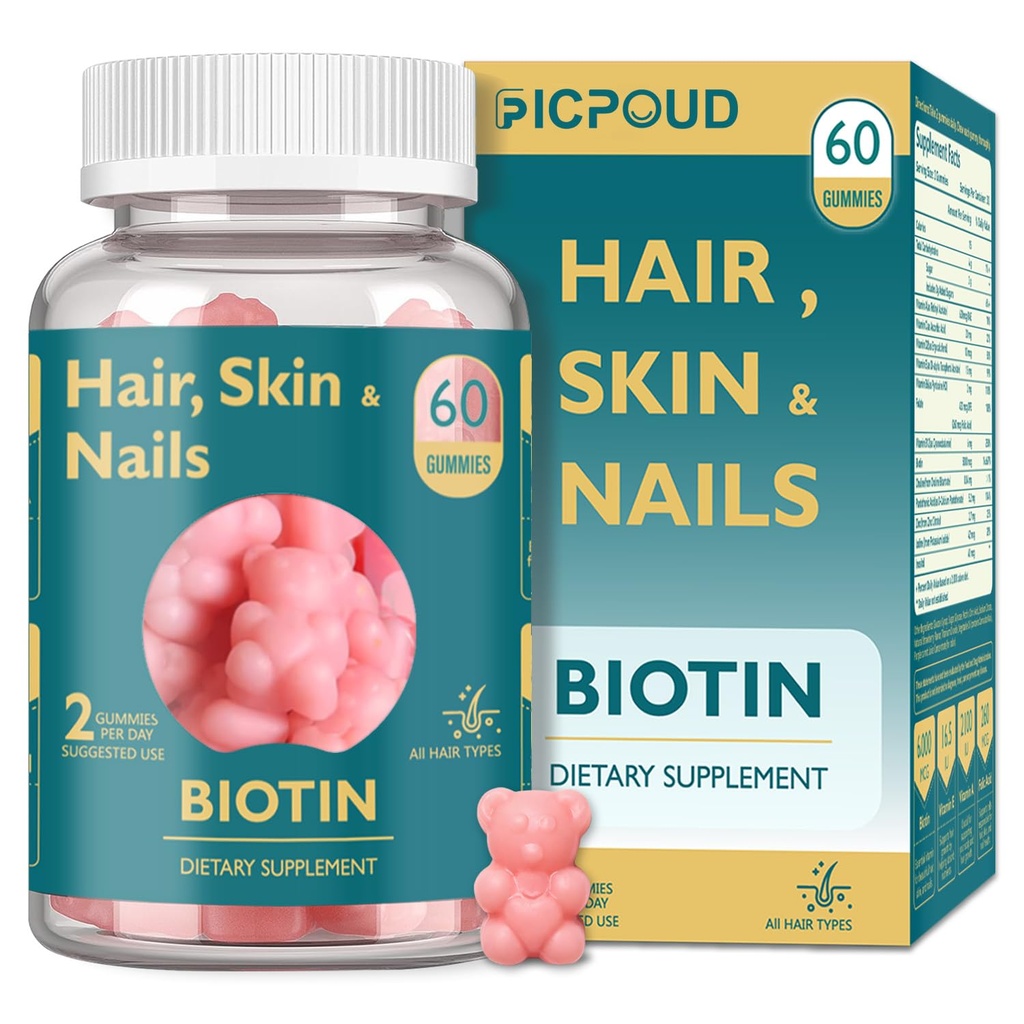 Hår Hud og negle Biotin Gummies, understøtter sundt hår, hud & negle, Veganske vitaminer til kvinder & mænd, understøtter hårvækst og stærkere negle, Sund hud, 30 dages forsyning