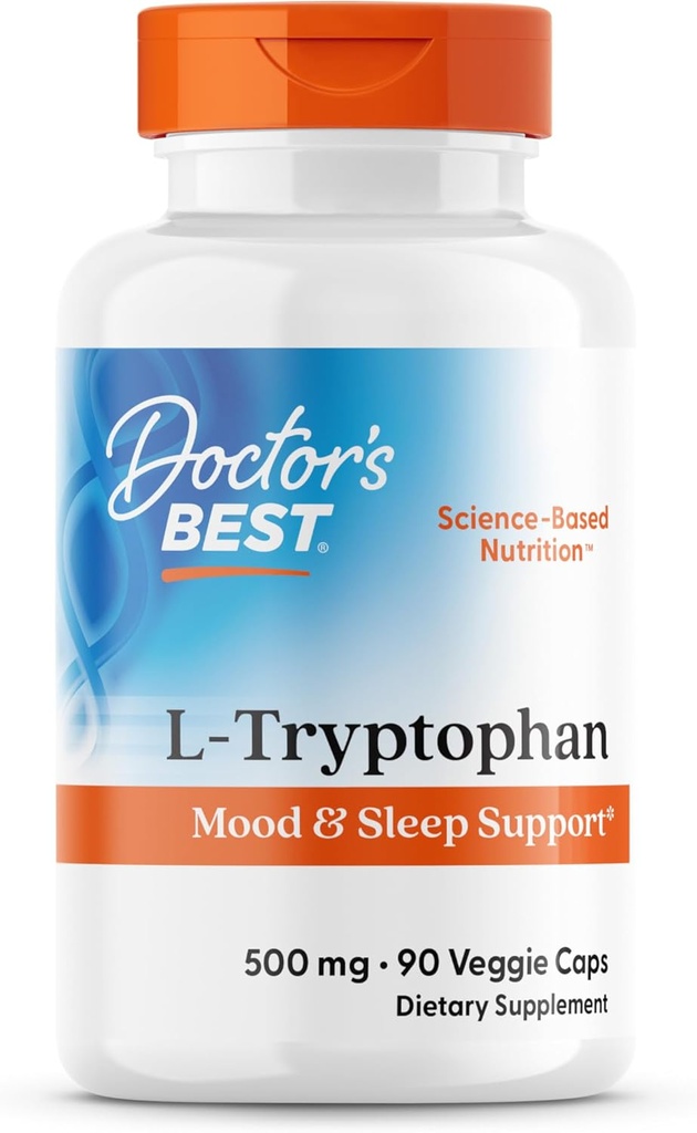Doctor 's Best L- Tryptophan, Hjælper Sove, Sund Mood & Opførsel, Non- GMO, Vegan, Gluten & Soy Free, Veggie Caps, Promoerer Normal, Sund Rensning, 90 Greve