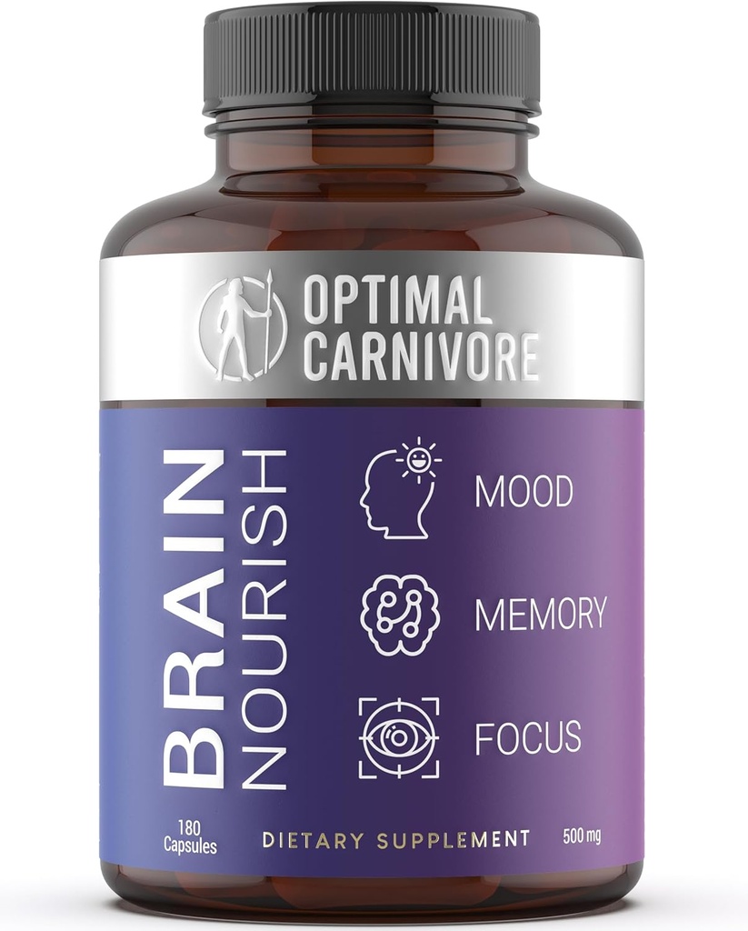 Optimal Carnivore Lions Mane Mushroom Supplement & Beef Brain, Powerful Nootropics Brain Support Supplement, Brain Supplements for Memory and Focus, 180 Capsules