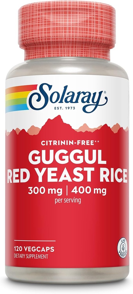 SOLARAY Guggul Gum Extract & Red Yeast Rice - Sund hjerte-kar-funktion support - Lab Verified - 60 Servere, 120 VegCaps