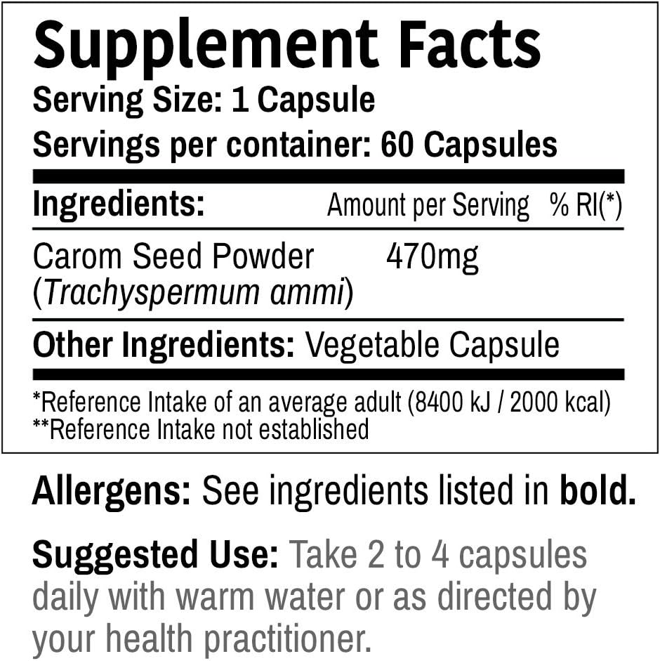DR WAKDE 's Carom Seed Kapsler (Selleri Seed, Ajwain, 60 Veg Caps, Plant- baseret supplement, Ayurvedic Herb, All Natural, Vegan)