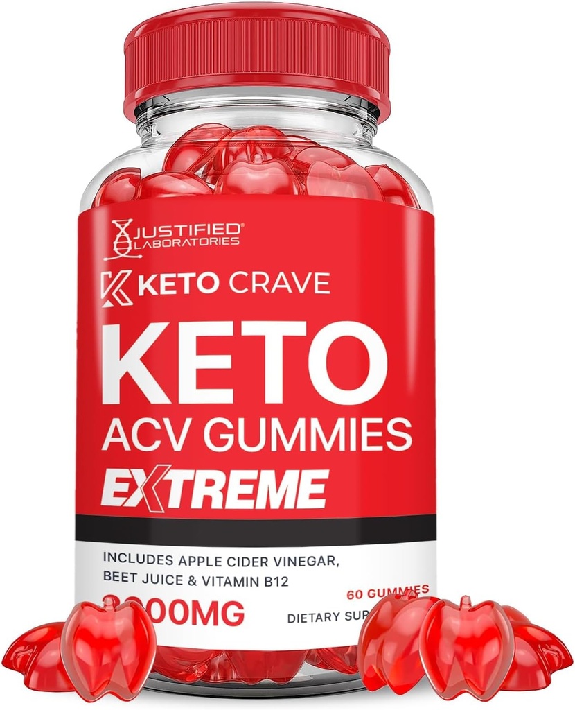 Justified Laboratories Keto Crave Keto ACV Gummies Extreme 2000MG Keto Crave Keto Gummies Advanced Formel Apple Cider Vinagar med Pomegranate Beet Juice Powder B12 Vegan Non GMO 60 Gummys