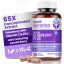 Fed Botanica Elderberry Plus - 65x Koncentreret Sort Elderberry Extract med Zink & C-vitamin til daglig immunforsvar & sæsonbetinget wellness - Non- GMO, 30 Veganske kapsler
