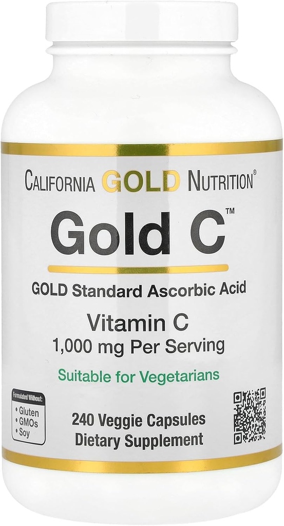 California Gold Nutrition Gold C USP Grade vitamin C tillæg - immunforsvar & årstid Wellness - Vegetarisk Friendly - Gluten Free, Non- GMO - 1000 mg - 240 Veggie Kapsler